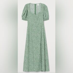 H&M Ditsy Green Floral Women's Mid Dress Size M In Good Condition